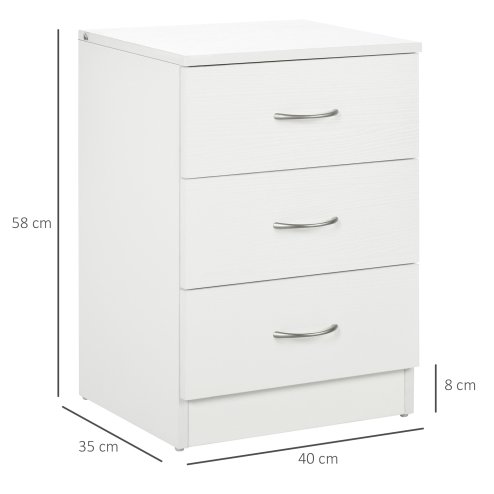 HOMCOM Bedside Table with 3 Drawers, Modern Wood Nightstand, Side Table with Anti-tipping Design for Bedroom, White