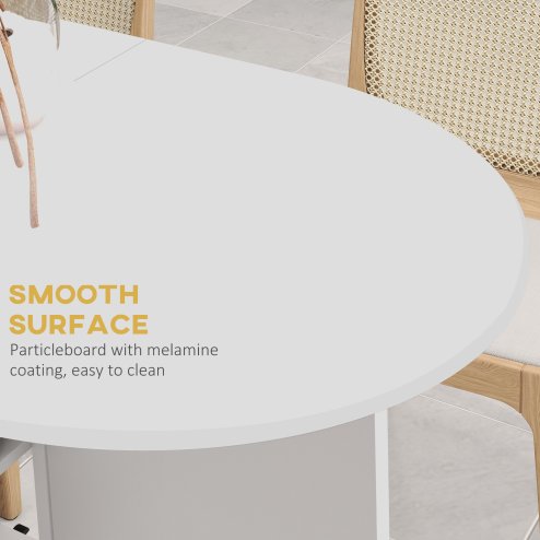 HOMCOM Mobile Folding Dining Table, Drop Leaf Table for Small Spaces with 2-tier Shelves, Small Kitchen Table With 6 Wheels, White