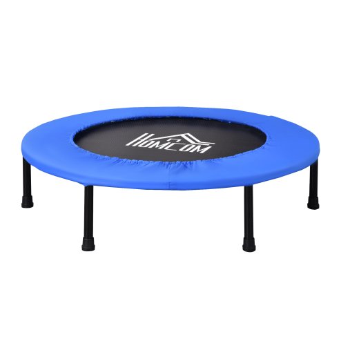 HOMCOM 91 Mini Fitness Trampoline Home Gym Yoga Exercise Rebounder Indoor Outdoor Jumper with Safety Pad, Support Up to 100 KG, Blue and Black Image