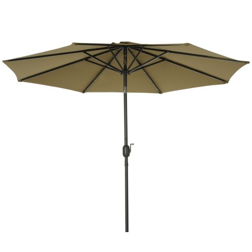 Outsunny 2.7m Patio Garden Umbrella Outdoor Parasol Outdoor Market Table Umbrella with Tilt Crank and 24 LEDs Lights (Brown)