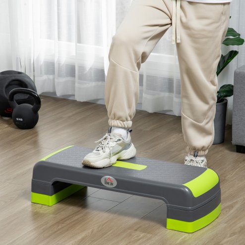 HOMCOM Aerobic Step, 10cm, 15cm & 20cm Height Adjustable Exercise Stepper for Exercise Workout, Nonslip Step Board Great for Home & Office, Grey and Green