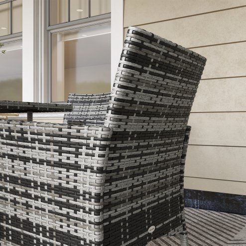 Outsunny 4 Seater Rattan Dining Set with Cushions, 5 Pieces Garden Dining Set with Glass Tabletop, PE Rattan Garden Furniture Set with Dining Table and Armchairs for Patio, Balcony, Mixed Grey