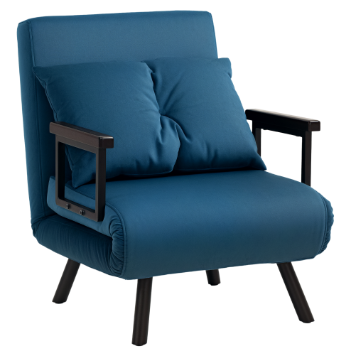 HOMCOM Single Chair Bed, Click Clack Convertible Bed Settee, Modern Velvet Feel Fabric Chair Couch with 1 Tufted Cushion, Wood Armrests, for Living Room, Bedroom, Guest Room
