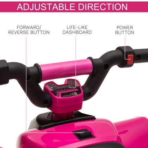 HOMCOM 6V Kids Electric Ride on Car All Terrain Vehicle Toy Quad Bike w/ Forward Reverse Functions Toddlers for 18-36 Months Old Pink