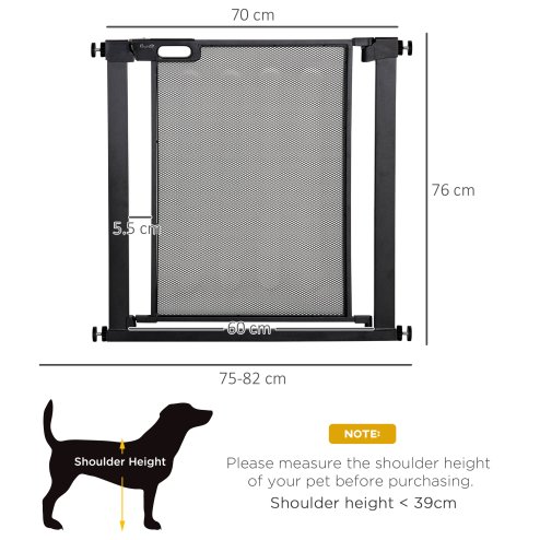 PawHut Pressure Fit Safety Gate for Doorways and Staircases, Dog Gate w/ Auto Closing Door, Pet Barrier for Hallways w/ Double Locking, Openings 75-82 cm - Black