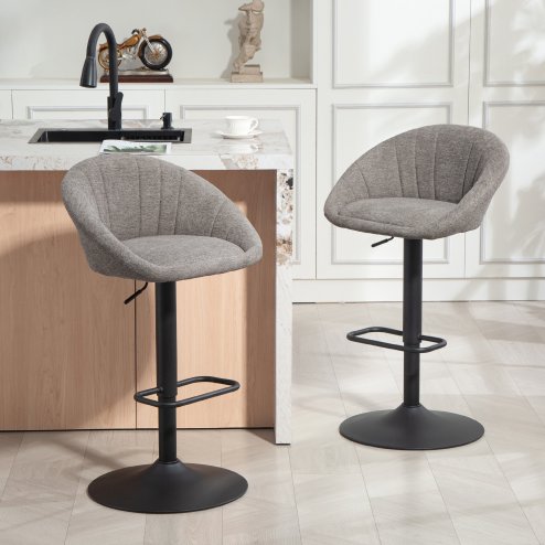 HOMCOM Bar Stools Set of 2, Swivel Barstools, Height Adjustable Breakfast Bar Chairs with Backrest and Footrest for Kitchen Island Counter, Dining Room, Grey
