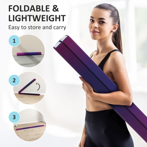 SPORTNOW 7.7ft Folding Gymnastics Beam, Floor Balance Beam for Kids with Anti-Slip Base, Gymnastics Equipment for Home Gym, Training Exercise, Blue and Pink