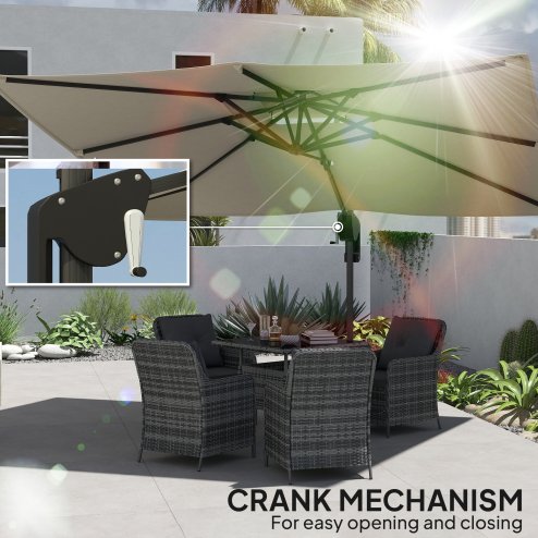 Outsunny 3.7 x 2.7 m Cantilever Parasol w/ 360 Rotation and Easy Tilt Adjustment, Aluminium Hanging Offset Outdoor Umbrella w/ Double Top and Cross Base, UPF50+ Hanging Sun Shade, Black