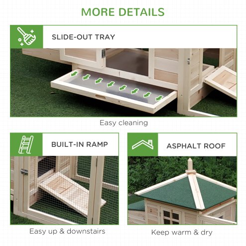 PawHut Chicken Coop with Chicken Run, Outdoor Hen House Poultry Cage with Nesting Box, Openable Top, 196 x 76 x 97cm, Natural
