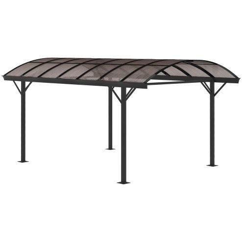 Outsunny 5 x 3(m) Hardtop Gazebo Aluminium Pavilion Carport Garden Shelter Pergola with Polycarbonate Roof, Brown Image