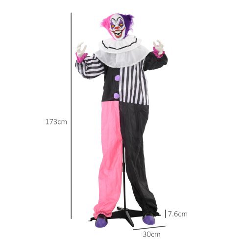HOMCOM 173cm Laughing Clown Outdoor Halloween Decoration, Animated Halloween Prop with Light Up Eyes, Sound Effects, Sound Activated for Haunted House