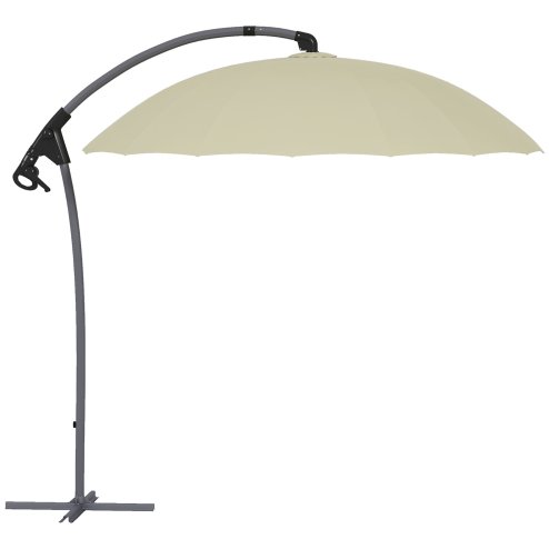Outsunny 2.7m Cantilever Parasol with Cross Base, Banana Parasol with Crank Handle and 16 Fibreglass Ribs, Round Hanging Patio Umbrella for Outdoor Pool, Garden, Balcony, Beige