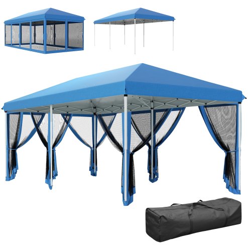 Outsunny 3 x 6m Pop Up Gazebo, Outdoor Canopy Shelter, Marquee Party Wedding Tent with 6 Mesh Walls and Carry Bag, Blue Image