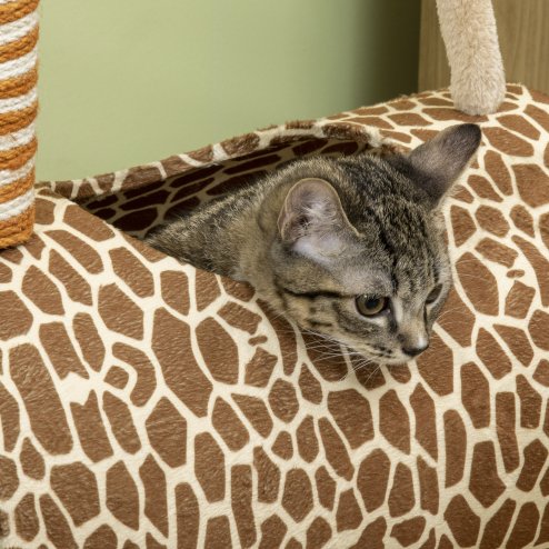 PawHut Cat Tree for Indoor Cats Cute Giraffe Kitten Play Tower w/ Scratching Posts, Tunnel, Toy Ball, 48.5 x 34.5 x 101cm - Beige