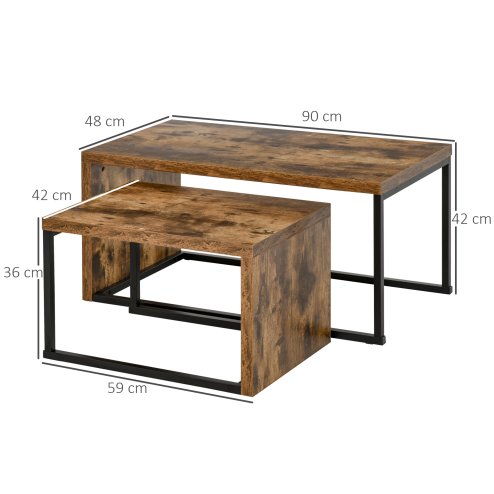 HOMCOM Coffee Tables Set of 2, Industrial Nest of Tables with Metal Frame for Living Room Bedroom