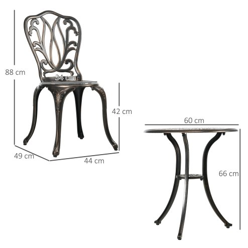 Outsunny 3 Piece Garden Bistro Set, Cast Aluminium Outdoor Furniture Set with Umbrella Hole for Balcony, Porch, Patio, Bronze Tone
