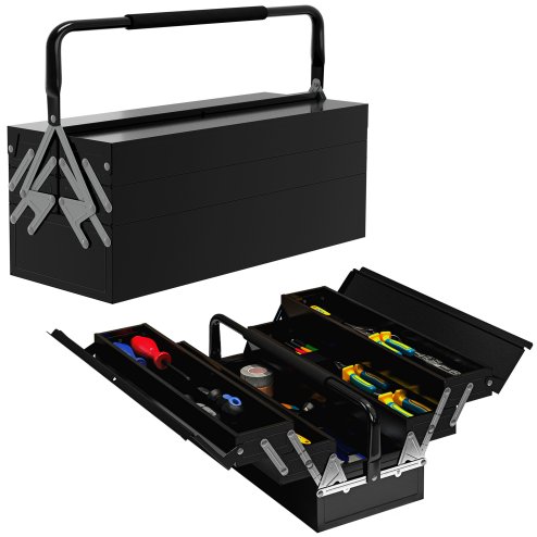 DURHAND Metal Tool Box 3 Tier 5 Tray Professional Portable Storage Cabinet Workshop Cantilever Toolbox with Carry Handle, 56cmx20cmx34cm, Black