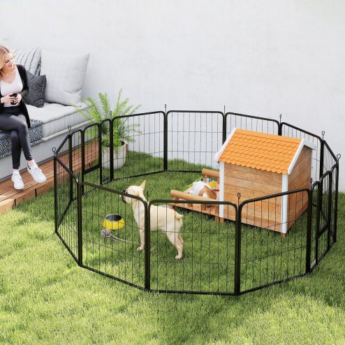 PawHut Dog Pen, 12 Panel Puppy Pen, Steel Dog Playpen, for Small Breeds, 60cm Tall, Black