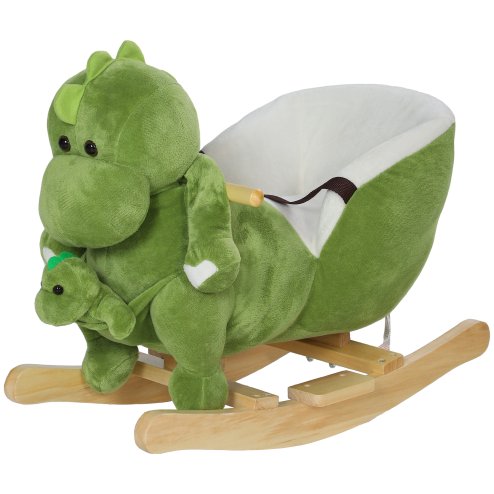 AIYAPLAY Baby Rocking Horse, Plush Ride on Dinosaur Seat with Safety Belt, 32 Songs, Wood Base, Hand Puppet Image