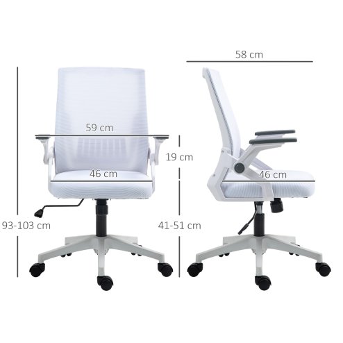 Vinsetto Mesh Office Chair, Desk Chair with Lumbar Support, Flip-up Armrest, Swivel Wheels, Adjustable Height, White