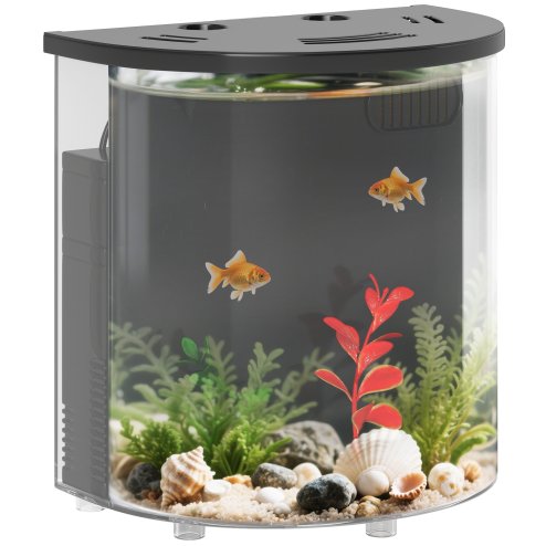 PawHut Fish Tank, 3L Nano Aquarium Starter Kit with Filter System, LED Light, Small Fish Tank for Betta, Goldfish, Shrimp, Black