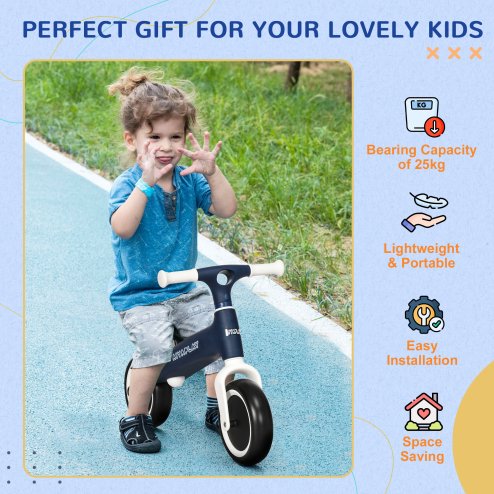AIYAPLAY Baby Balance Bike Children Bike Without Pedals w/ Adjustable Seat, for Toddlers, Ages 1.5-3 Years up to 25kg - Blue