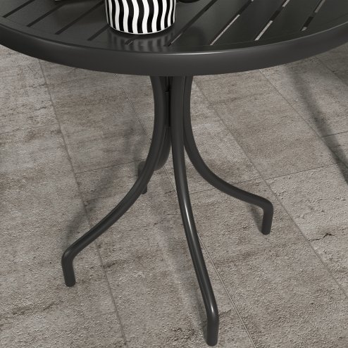 Outsunny ??66cm Garden Side Table, Round Bistro Coffee Table, Outdoor Patio Table with Steel Frame and Slat Tabletop for Balcony and Porch, Black