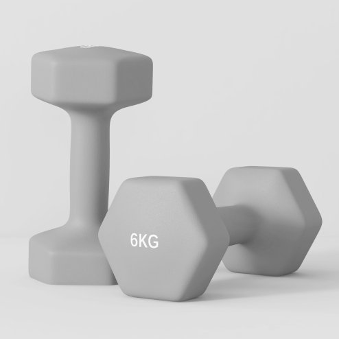 SPORTNOW Set of 2 Hex Dumbbells, Neoprene Weights Pair with Non-Slip Grip, Home Gym Fitness Training Equipment, 2 x 6kg, Grey