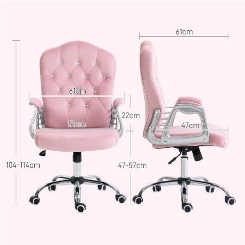 Vinsetto Home Office Chair, Velvet Computer Chair, Button Tufted Backrest with Swivel Wheels, Adjustable Height and Tilt Function, Pink