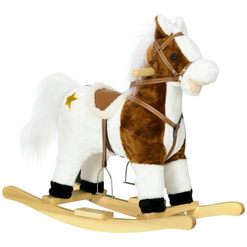 HOMCOM Rocking Horse with Music, Sound, Wagging Tail, Kids Ride On Horse with Saddle Gift for Ages 3-6 Years, Brown Image