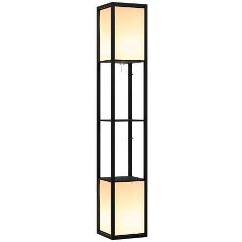 HOMCOM Floor Lamp with Shelves and Dual Light, Modern Corner Standing Lamp for Living Room, Bedroom, Bulb not Included, Black