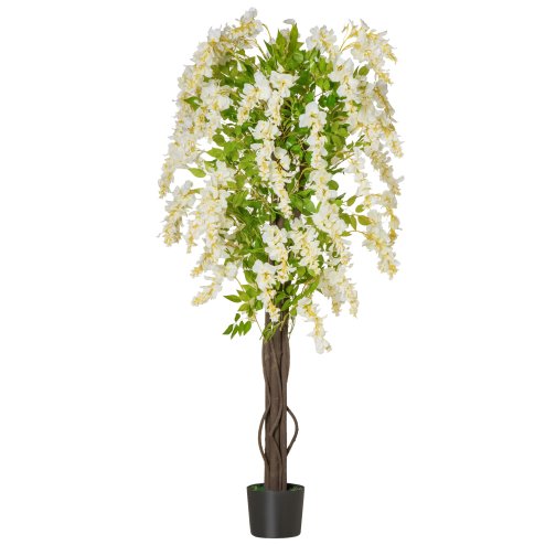 HOMCOM Artificial Realistic White Wisteria Tree Faux Decorative Plant in Nursery Pot for Indoor Outdoor D??cor, 160cm