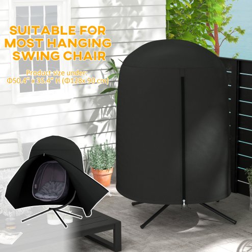 Outsunny Hanging Egg Chair Cover, Outdoor Single Swing Chair Cover, Waterproof Anti-dust Furniture Protector with Zipper, 420D Oxford Fabric for 128 x 190H cm Stand, Black