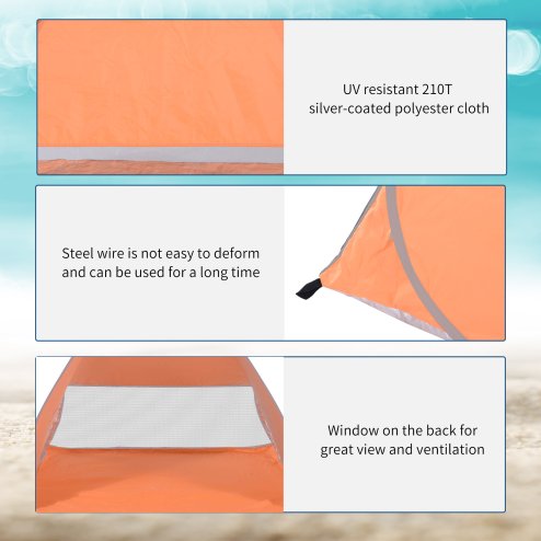 Outsunny Pop up Beach Tent, UV 30+ Portable Sun Shelter with Carry Bag, 2x1.5m for 2-3 Person, Orange