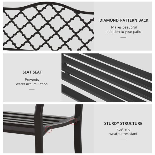 Outsunny Outdoor 2 Seater Garden Bench, Antique Style Cast Iron Loveseat with Armrest, Brown