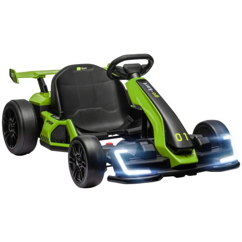 HOMCOM 24V Electric Go Kart for Kids, Ride On Racing Kart with Adjustable Seat, Battery Powered Drifting Ride On Car with Music, Light, Slow Start, Button Start, Horn, for 6-12 Years, Green Image
