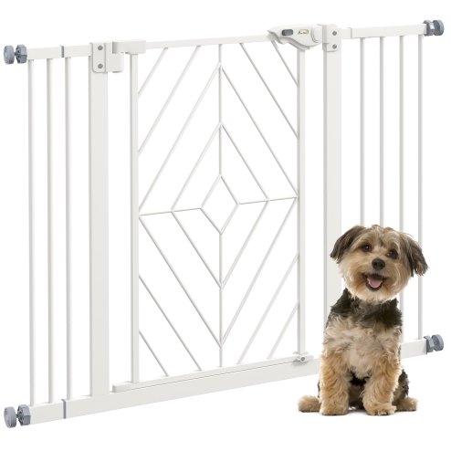 PawHut Pressure Fit Safety Gate for Doorways and Staircases, Dog Gate with Auto Closing Door, Pet Barrier for Hallways with Double Locking, Openings 74-100cm - White