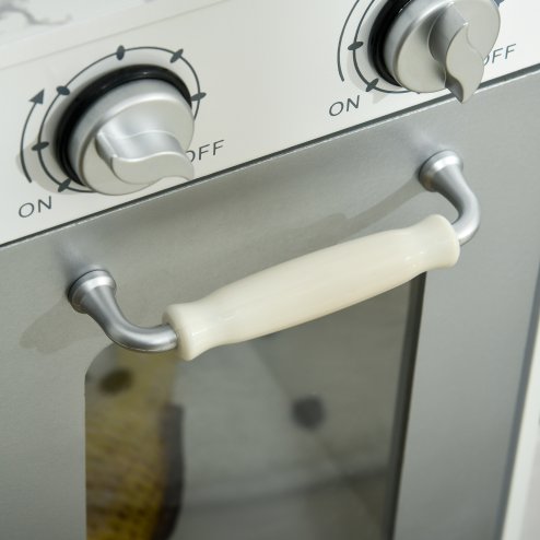 AIYAPLAY Wooden Play Kitchen Kids Toy Kitchen Playset Role Playing Game with Lights, Sounds, Apron and Chef Hat, Ice Maker, Microwave, Range Hood, Utensils, Cuttable Food, for Ages 3-6 Years - White