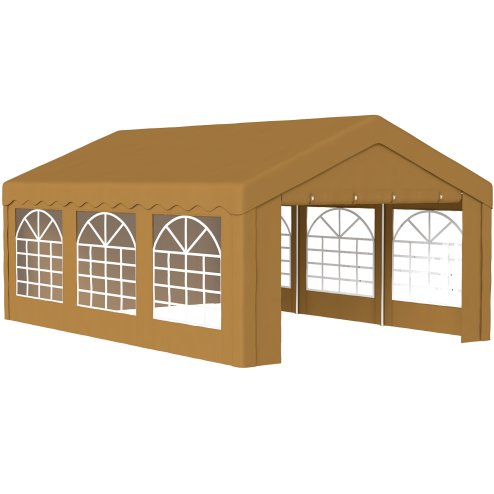 Outsunny 6m x 4m Marquee Party Tent, Heavy Duty Wedding Canopy with Sidewalls, Doors, Windows, Galvanised Garden Gazebo for Parties Events, Yellow Image