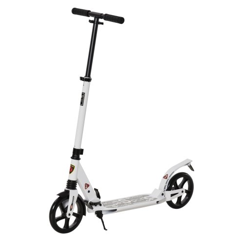 HOMCOM Folding Kick Scooter, Adjustable Ride On Scooter with 200mm Big Wheels and Double Shock Absorption, Urban Scooter for 14+ Teens Adult, White Image