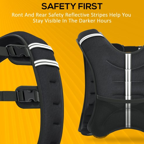 HOMCOM 10KG Weighted Vest, Running Weight Vest with Adjustable Straps, Convenient Pocket and Reflective Strips, for Men and Women Cardio Exercise Strength Training Workout