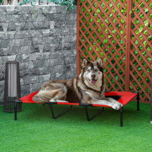 PawHut Raised Dog Bed Cooling Elevated Pet Cot with Breathable Mesh for Indoor Outdoor Use Red, XX Large, 122 x 92 x 23cm Image