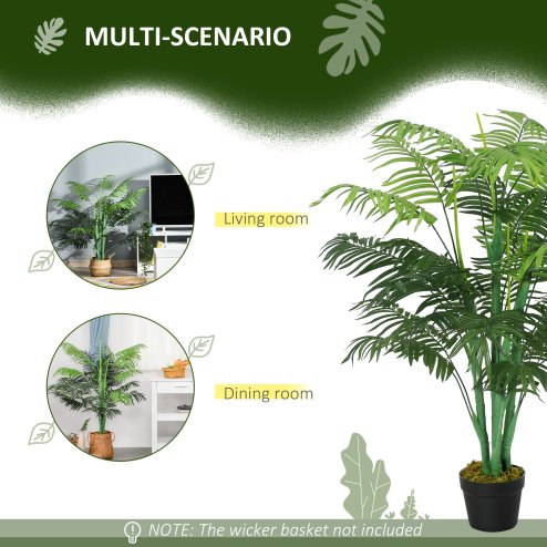 Outsunny 125cm/4FT Artificial Palm Plant Decorative Tree with Nursery Pot, Fake Plastic Indoor Outdoor Home Office D??cor, Green