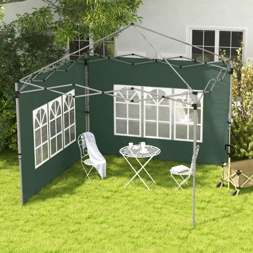 Outsunny Gazebo Side Panels with Window for 3x3(m) or 3x4m Pop Up Gazebo, 2 Pack Sides Replacement, Green Image