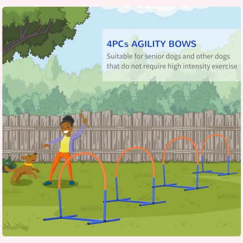 PawHut Dog Agility Equipment,4PCs Portable Dog Play Run Jump Obedience Training Set w/ Agility Bows, Carry Bag