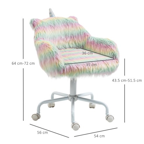 Vinsetto Fluffy Desk Chair with Arms, Faux Fur Home Office Chair, Unicorn Swivel Chair with Adjustable Height and Wheels, Colourful