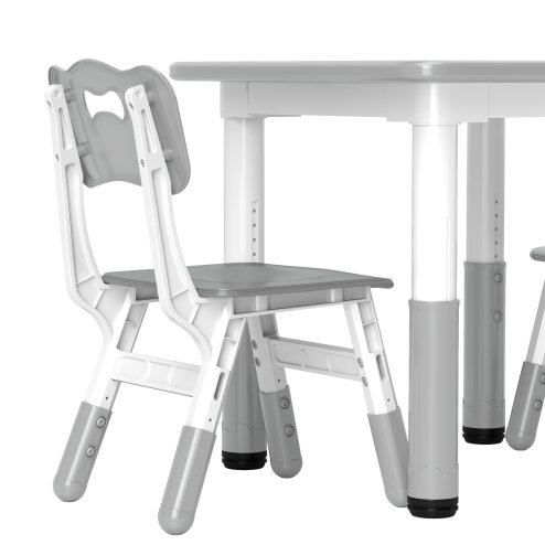 AIYAPLAY Kids Table and Chair Set, 3 Pcs Height Adjustable Activity Table Set with 2 Chairs, Easy to Wipe Arts & Crafts Table, for Classrooms, Daycares, Homes - Grey