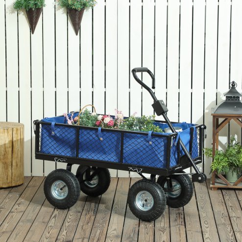 Outsunny Garden Trolley Cart, Heavy Duty Festival Trolley with Removable Liner, Quick-Release Sides, 10
