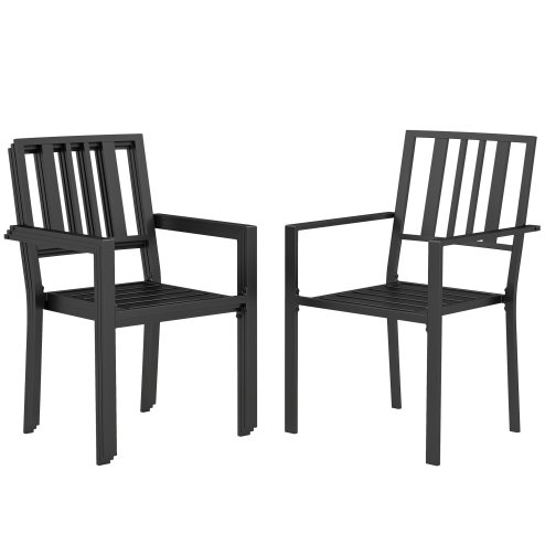 Outsunny Set of 4 Garden Chairs, Stackable Outdoor Chairs with Metal Slatted Seat & Backrest, for Yard, Garden, Black