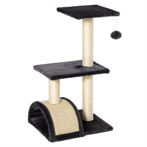 PawHut Cat Tree Tower for Indoor Cats, 72cm Climbing Activity Centre w/ Sisal Scratching Post, Pad, Arc Perch, Hanging Ball, Toy - Black